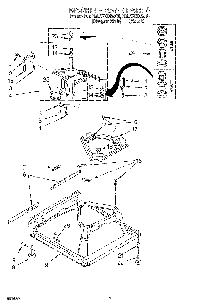 MACHINE BASE Diagram and Parts List for 7MLSQ8543JQ0  Whirlpool Washer