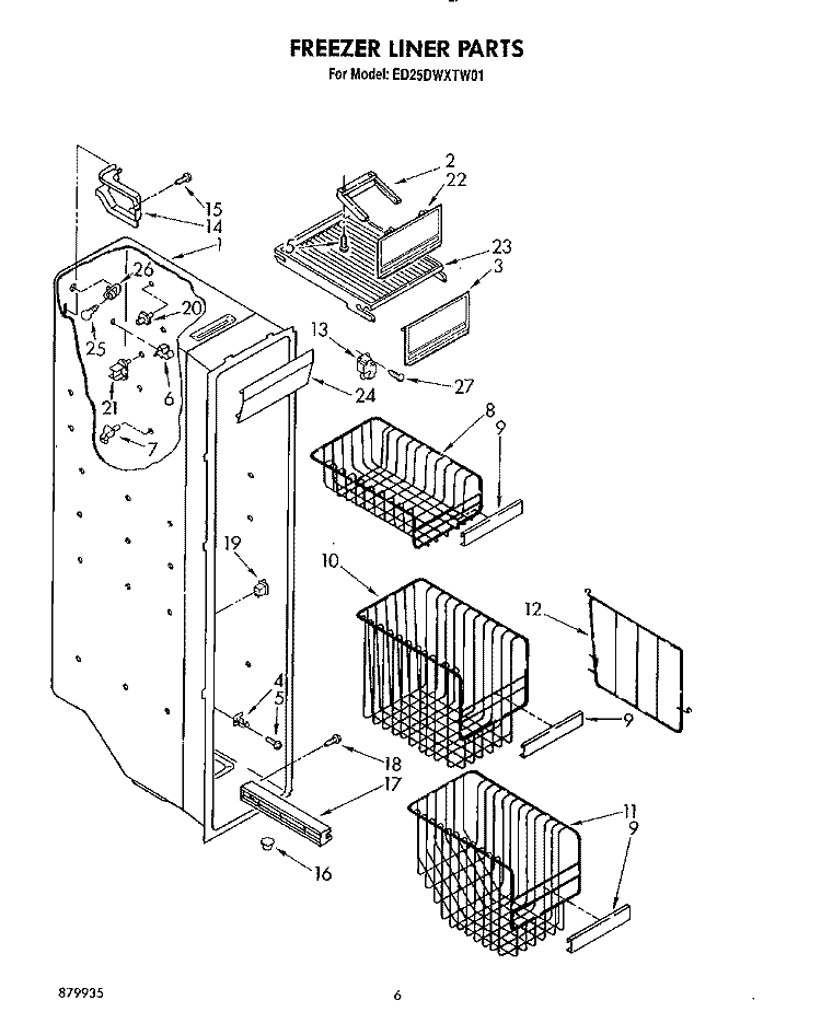 FREEZER LINER Diagram and Parts List for ED25DWXTM01  Whirlpool Refrigerator