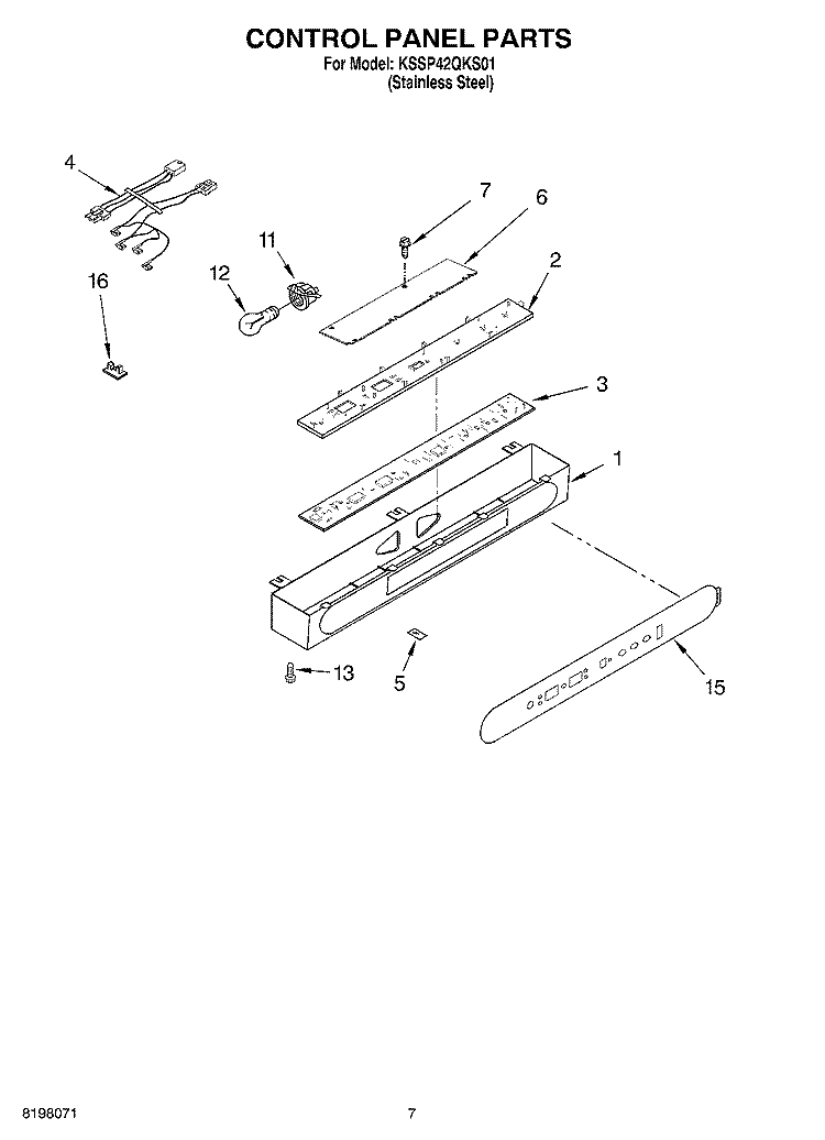 CONTROL PANEL Diagram and Parts List for KSSP42QKS01  KitchenAid Refrigerator