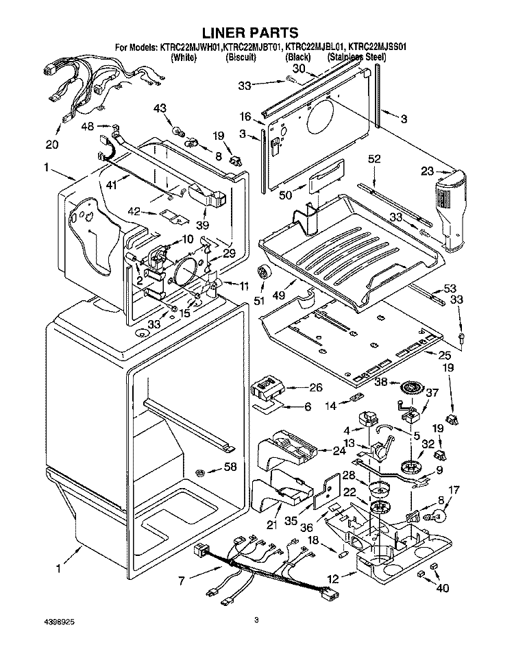 LINER Diagram and Parts List for KTRC22MJBT01  KitchenAid Refrigerator
