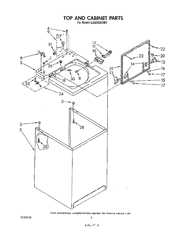 TOP AND CABINET , LITERATURE AND OPTIONAL Diagram and Parts List for LA5000XSW0  Whirlpool Washer