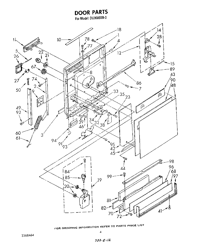 DOOR Diagram and Parts List for DU9000XR3  Whirlpool Dishwasher