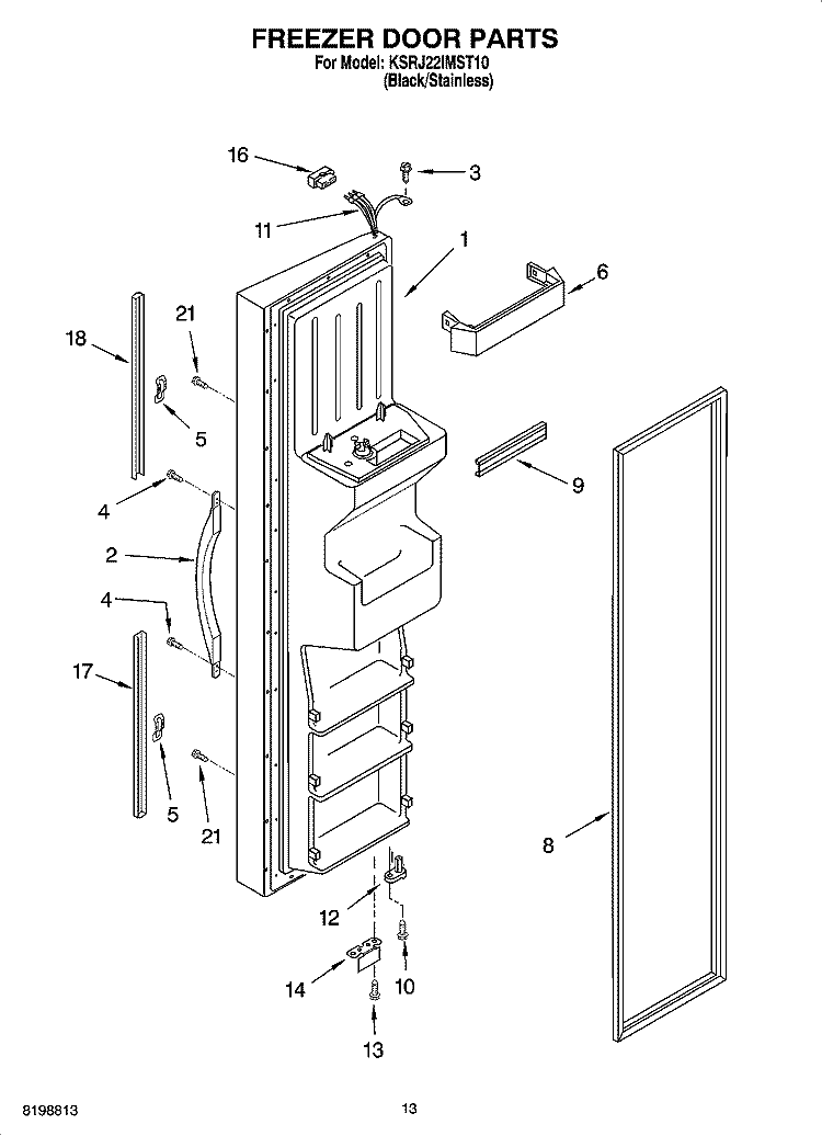 FREEZER DOOR PARTS Diagram and Parts List for KSRJ22IMST10  KitchenAid Refrigerator