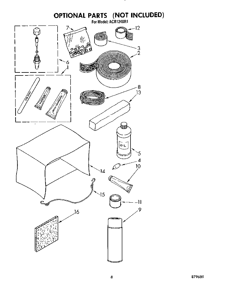 OPTIONAL Diagram and Parts List for ACR124XR1  Whirlpool Air Conditioner
