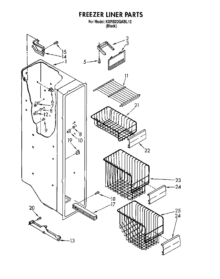 FREEZER LINER, LIT/OPTIONAL Diagram and Parts List for KSRB22QABL10  KitchenAid Refrigerator