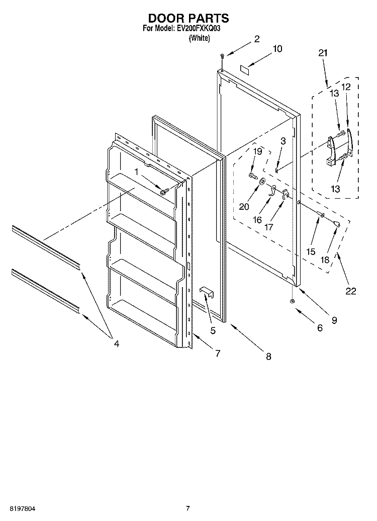 DOOR Diagram and Parts List for EV200FXKQ03  Whirlpool Freezer