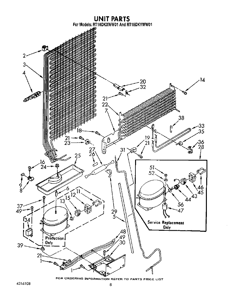 UNIT Diagram and Parts List for RT18DKYWW01  Roper Refrigerator