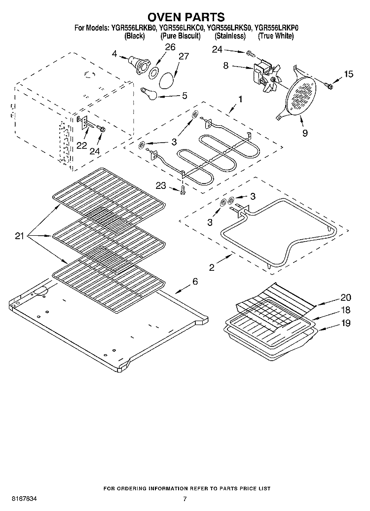 OVEN PARTS Diagram and Parts List for YGR556LRKC0  Whirlpool Range