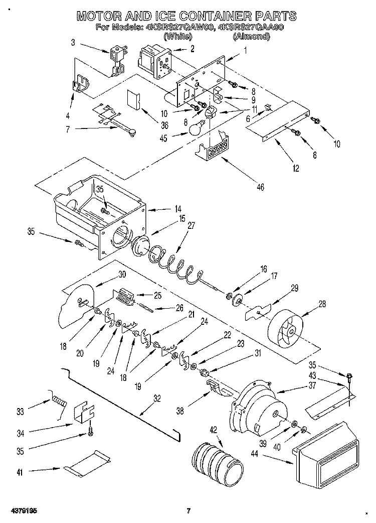 MOTOR AND ICE CONTAINER Diagram and Parts List for 4KSRS27QAA00  KitchenAid Refrigerator