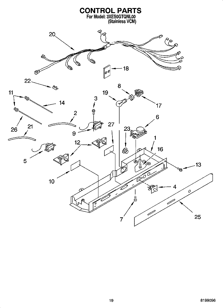 CONTROL PARTS, OPTIONAL PARTS (NOT INCLUDED) Diagram and Parts List for 3XES0GTQNL00  Whirlpool Refrigerator