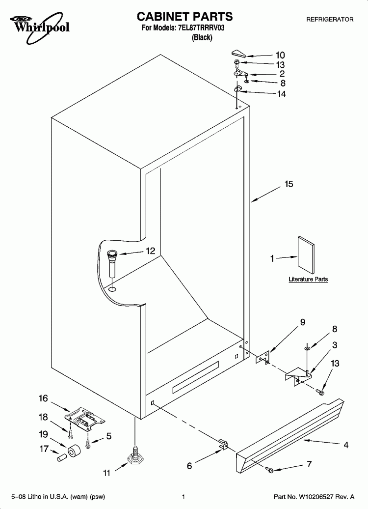 CABINET PARTS Diagram and Parts List for 7EL87TRRRV03  Whirlpool Refrigerator