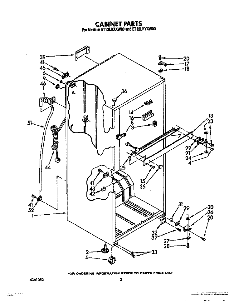 CABINET Diagram and Parts List for ET12LKYXN00  Whirlpool Refrigerator