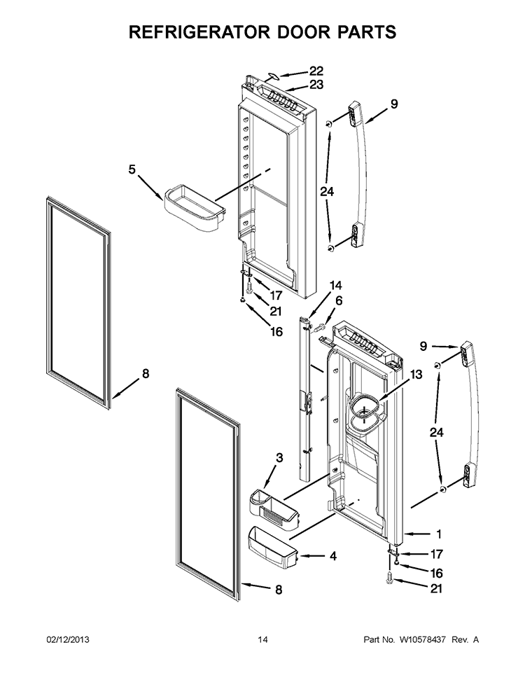 REFRIGERATOR DOOR PARTS Diagram and Parts List for 5VGI6FARAF01  Whirlpool Refrigerator