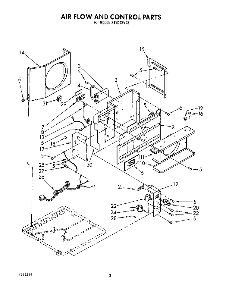 AIR FLOW AND CONTROL PARTS Diagram and Parts List for X12002V03  Roper Air Conditioner