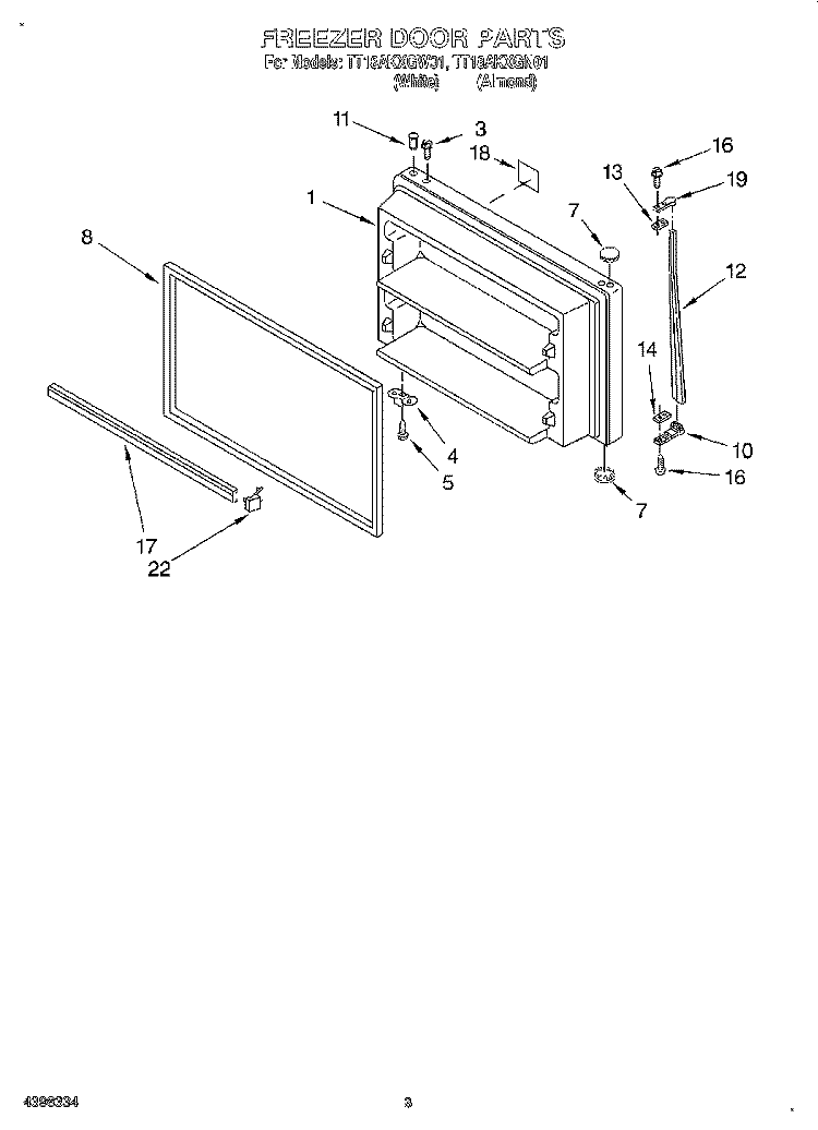 FREEZER DOOR Diagram and Parts List for TT18AKXGN01  Estate Refrigerator
