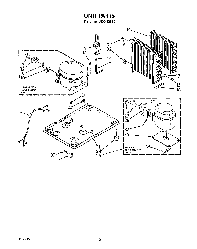 SECTION Diagram and Parts List for AD0482XS0  Whirlpool Dehumidifier