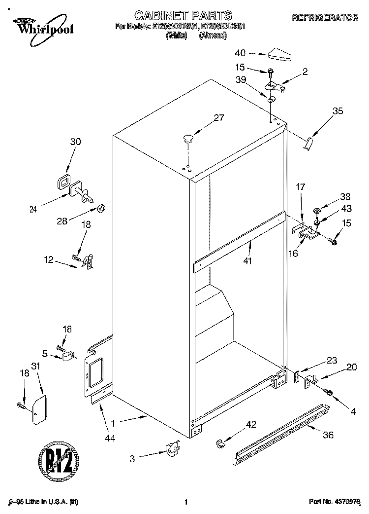 CABINET Diagram and Parts List for ET20GKXDN01  Whirlpool Refrigerator