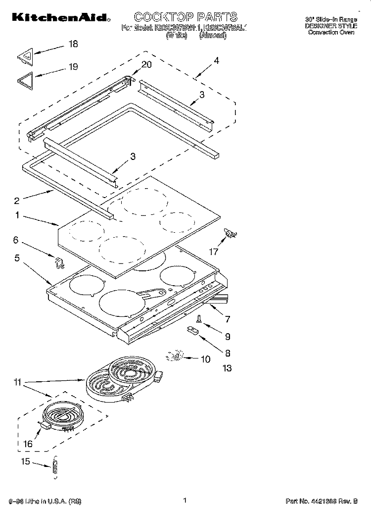 COOKTOP, LITERATURE Diagram and Parts List for KESC307BAL1  KitchenAid Range