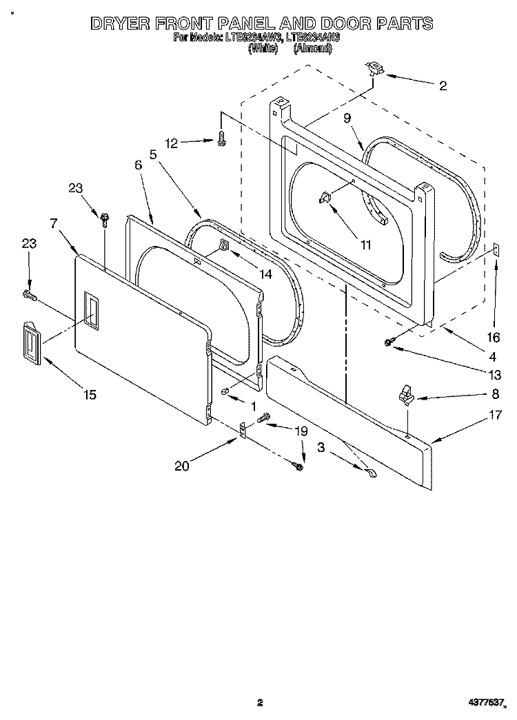 DRYER FRONT PANEL AND DOOR Diagram and Parts List for LTE6234AW3  Whirlpool Washer Dryer Combo