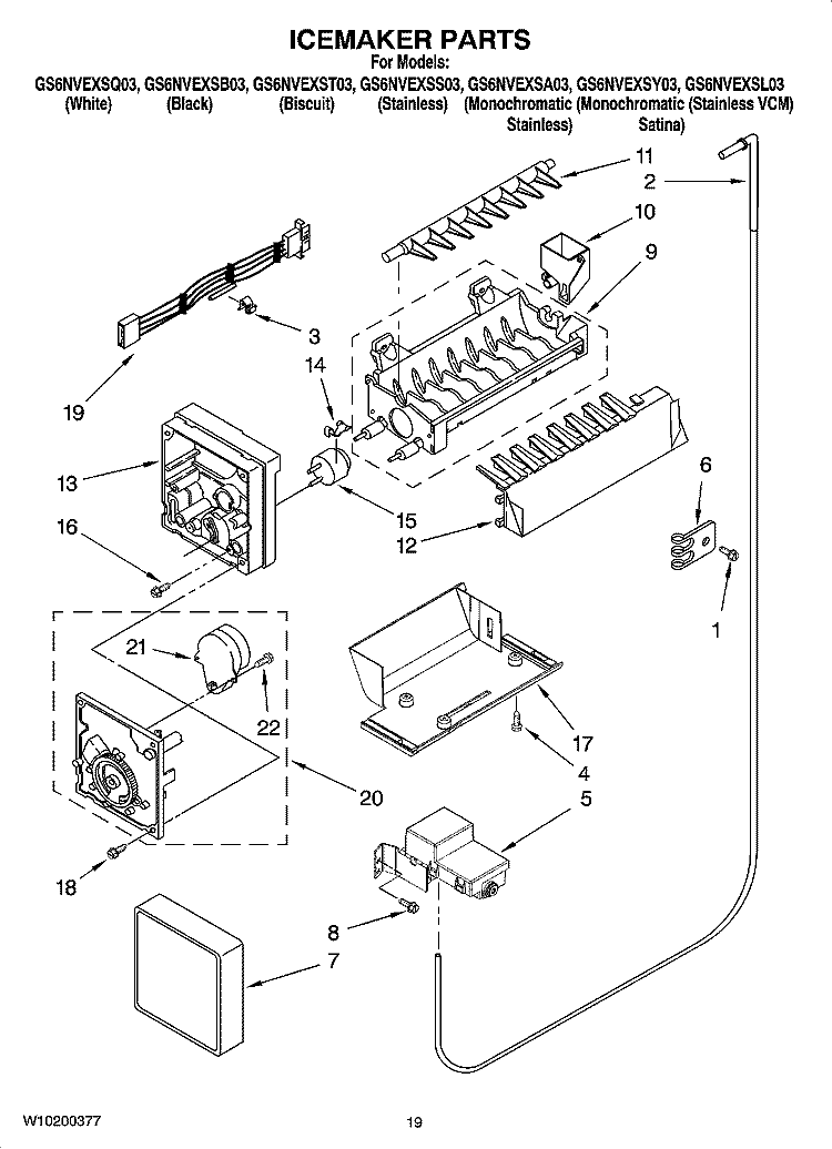 ICEMAKER PARTS, OPTIONAL PARTS (NOT INCLUDED) Diagram and Parts List for GS6NVEXST03  Whirlpool Refrigerator