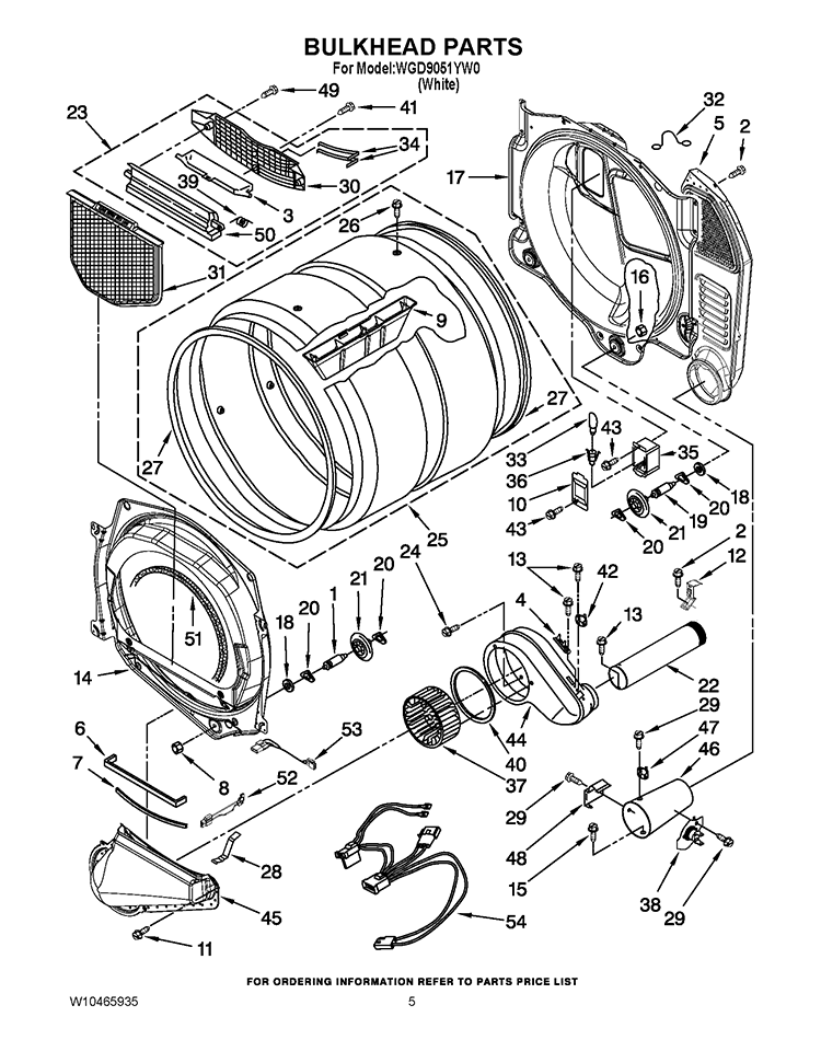 BULKHEAD PARTS Diagram and Parts List for WGD9051YW0  Whirlpool Dryer