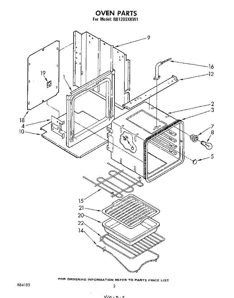 OVEN Diagram and Parts List for RB1200XKW1  Whirlpool Wall Oven