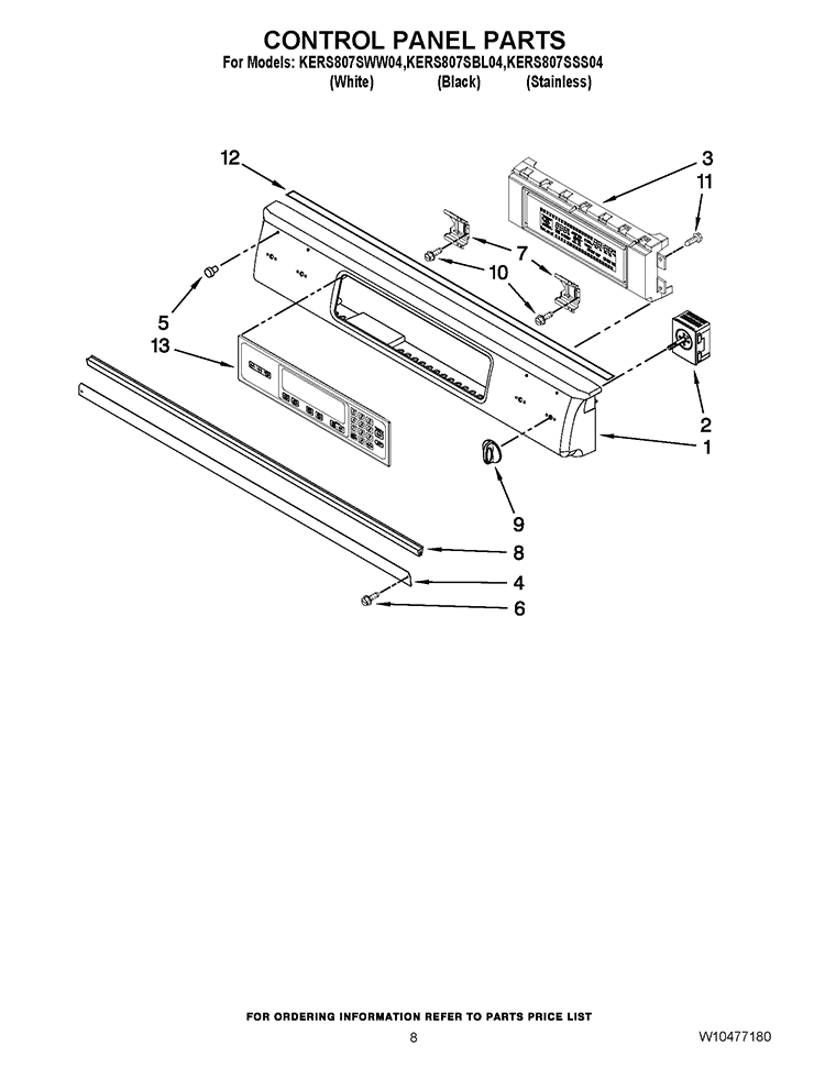 CONTROL PANEL PARTS Diagram and Parts List for KERS807SSS04  KitchenAid Range