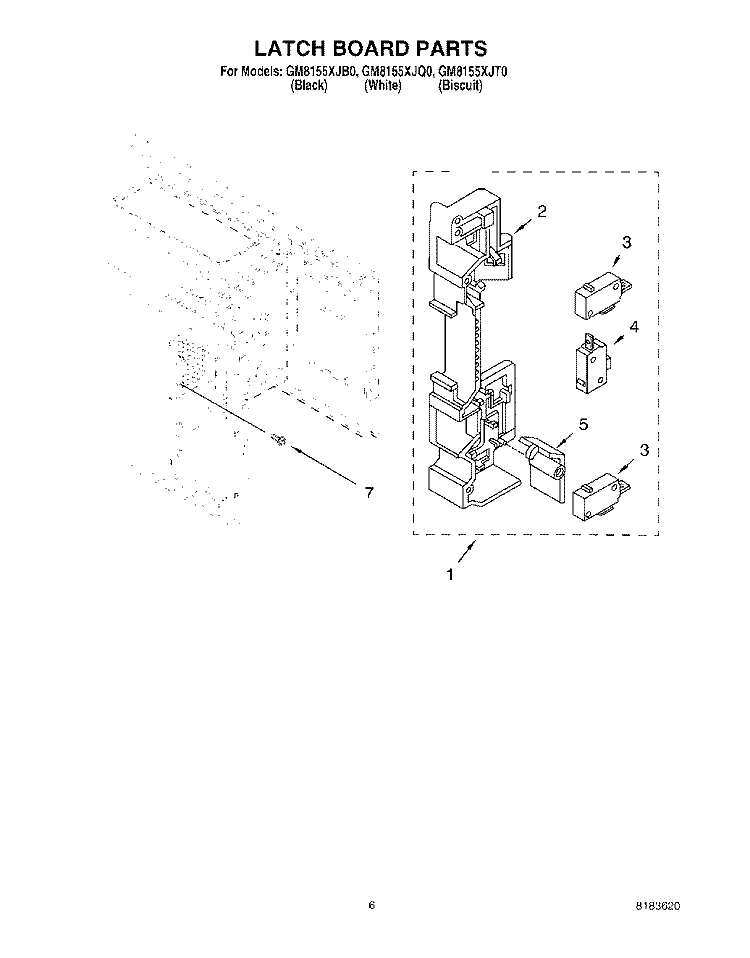 LATCH BOARD Diagram and Parts List for GM8155XJB0  Whirlpool Microwave