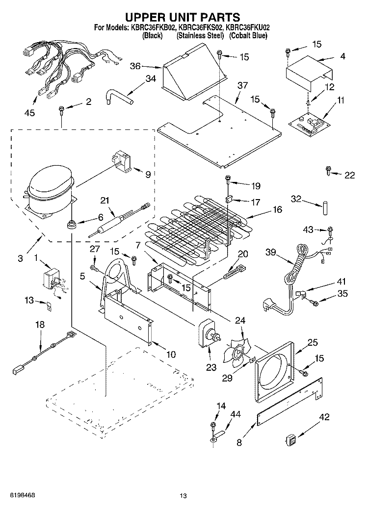 UPPER UNIT PARTS Diagram and Parts List for KBRC36FKS02  KitchenAid Refrigerator