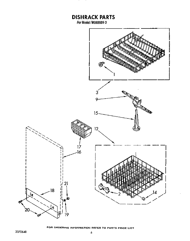 DISHRACK Diagram and Parts List for WU6850V2  Roper Dishwasher