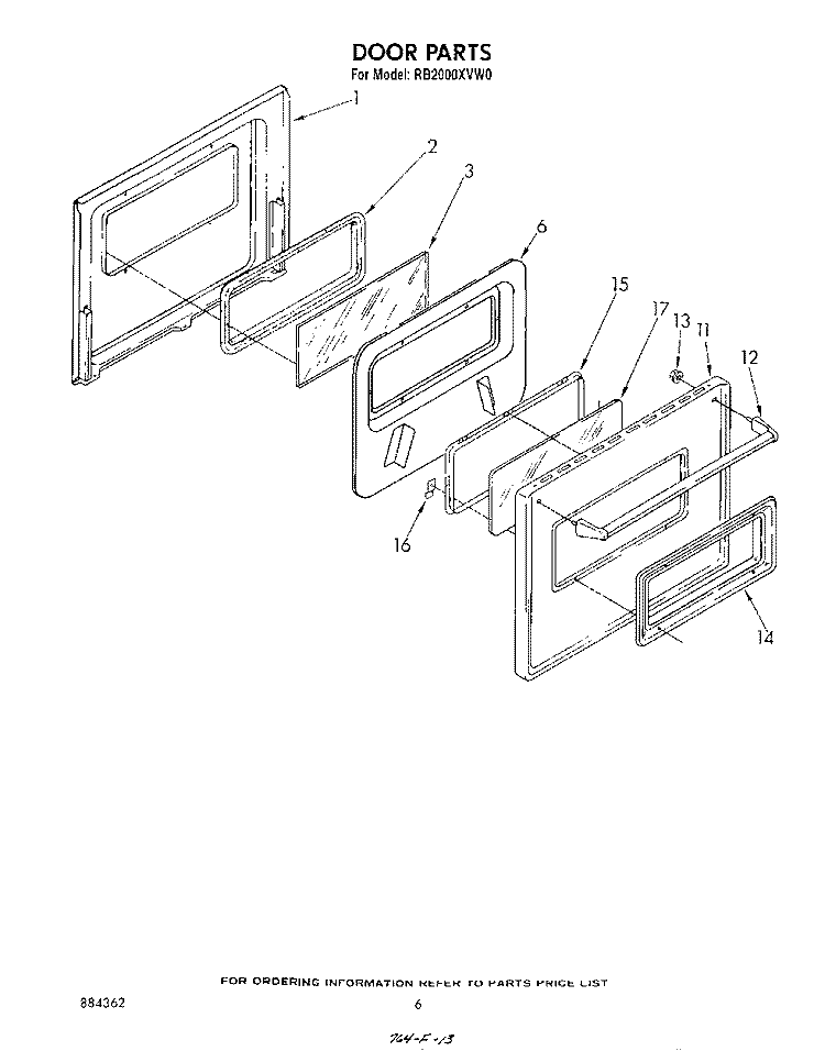 DOOR Diagram and Parts List for RB2000XVW0  Whirlpool Wall Oven