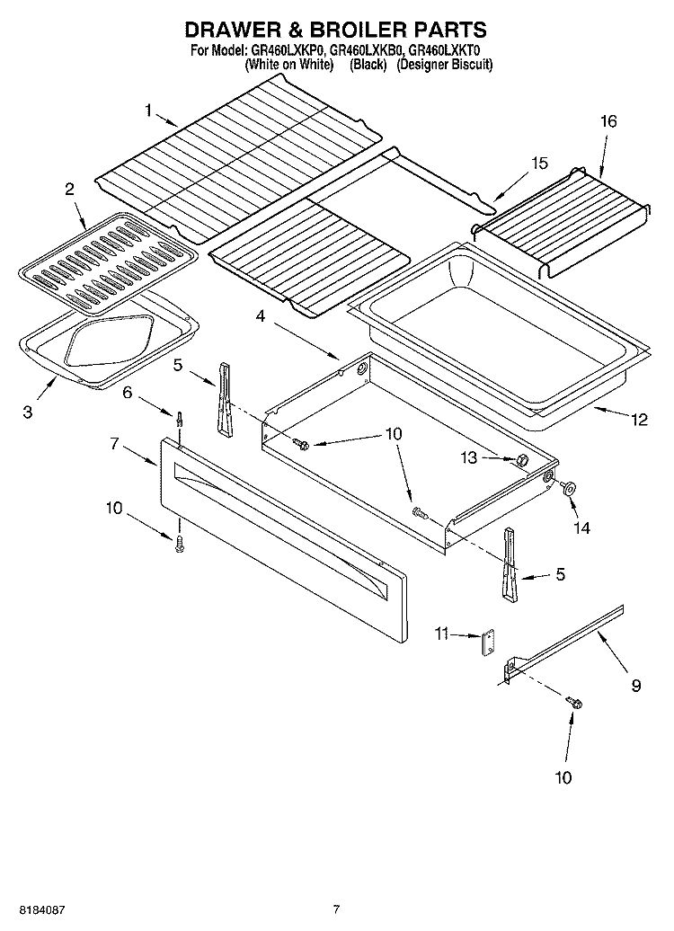 DRAWER & BROILER Diagram and Parts List for GR460LXKP0  Whirlpool Range