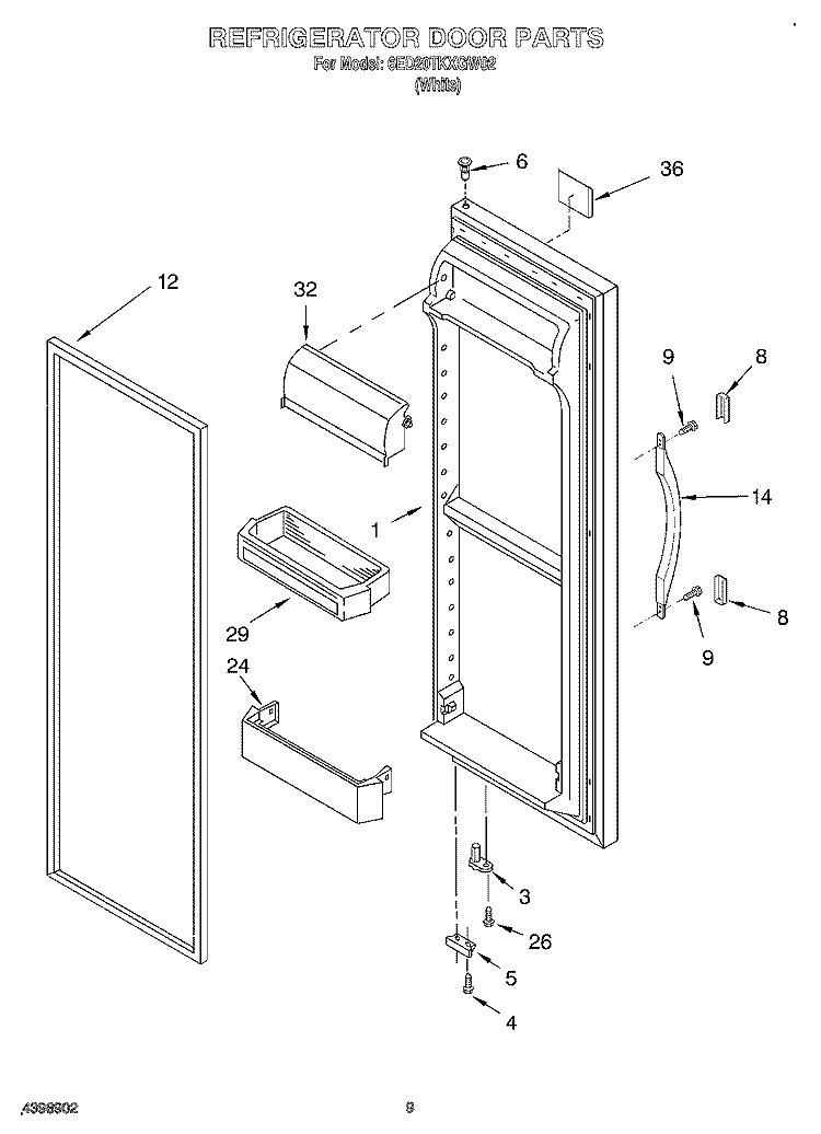 REFRIGERATOR DOOR Diagram and Parts List for 6ED20TKXGW02  Whirlpool Refrigerator