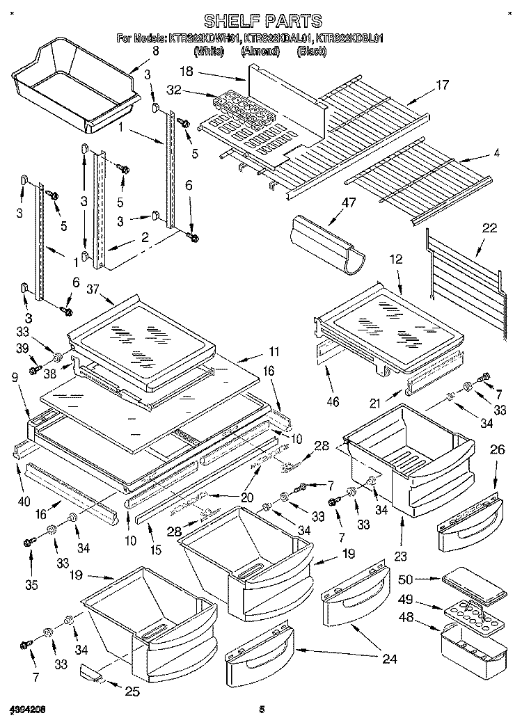 SHELF, LIT/OPTIONAL Diagram and Parts List for KTRS22KDBL01  KitchenAid Refrigerator