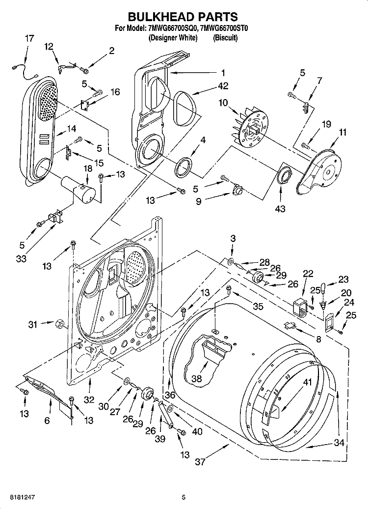 BULKHEAD PARTS Diagram and Parts List for 7MWG66700ST0  Whirlpool Dryer