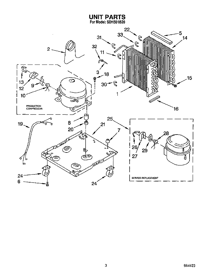 SECTION Diagram and Parts List for SDH501B20  Whirlpool Dehumidifier