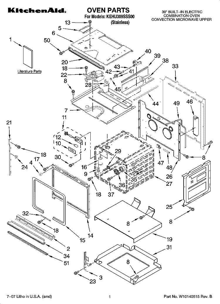 OVEN PARTS Diagram and Parts List for KEHU309SSS00  KitchenAid Microwave Oven Combo