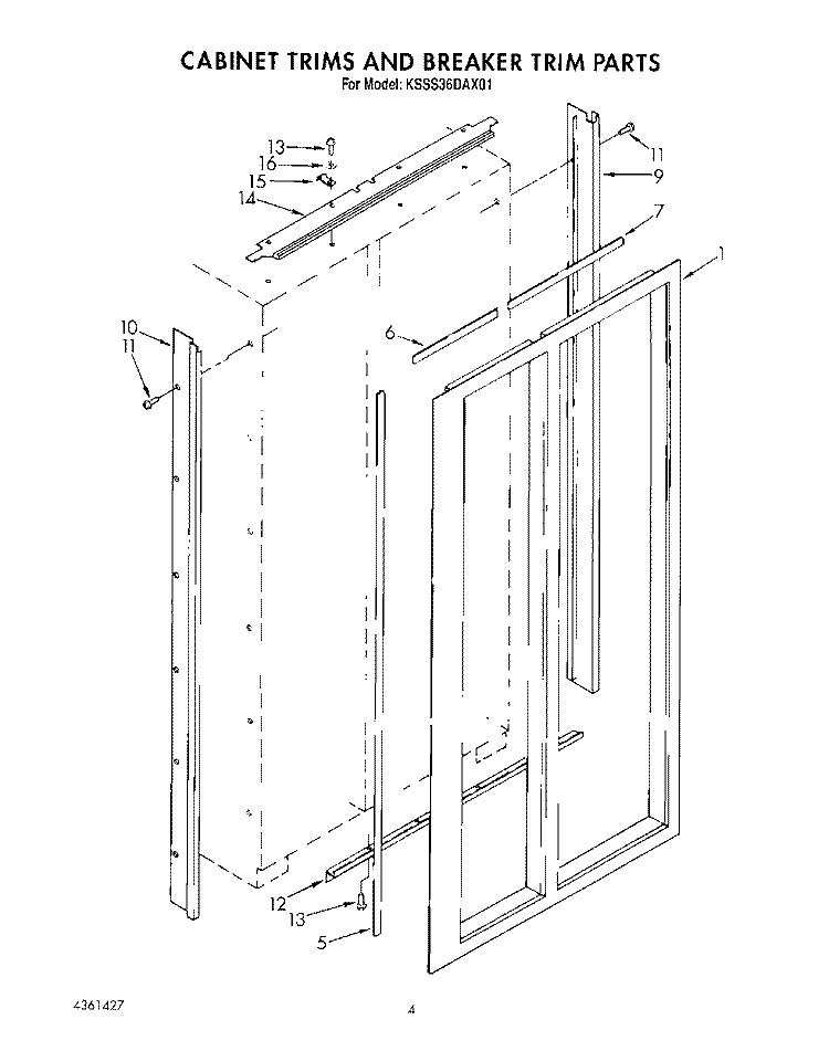 CABINET TRIMS AND BREAKER TRIM Diagram and Parts List for KSSS36DAX01  KitchenAid Refrigerator
