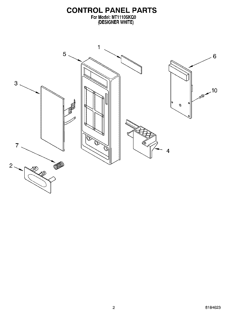 CONTROL PANEL Diagram and Parts List for MT1110SKQ0  Whirlpool Microwave