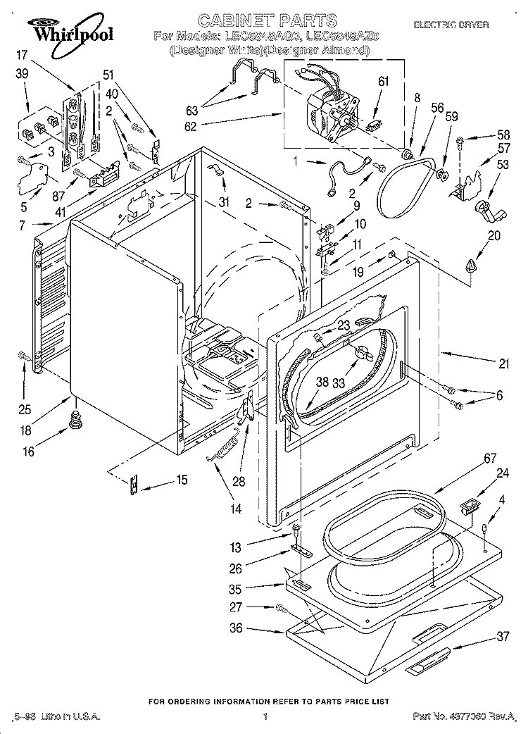 SECTION Diagram and Parts List for LEC6848AZ0  Whirlpool Dryer