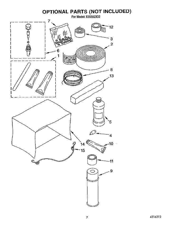 OPTIONAL Diagram and Parts List for X05002X02  Roper Air Conditioner