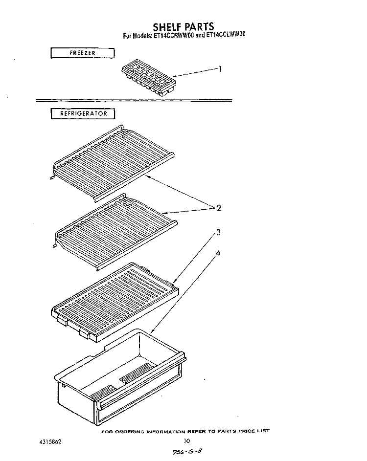 SHELF Diagram and Parts List for ET14CCRWW00  Whirlpool Refrigerator