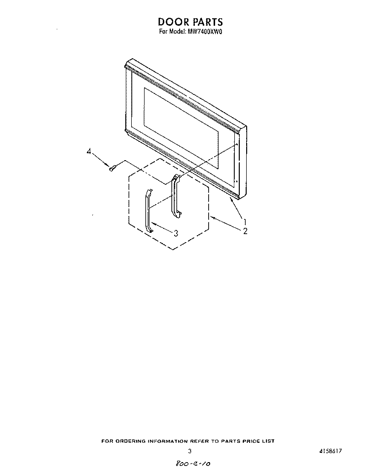 DOOR , LIT/OPTIONAL Diagram and Parts List for MW7400XW0  Whirlpool Microwave