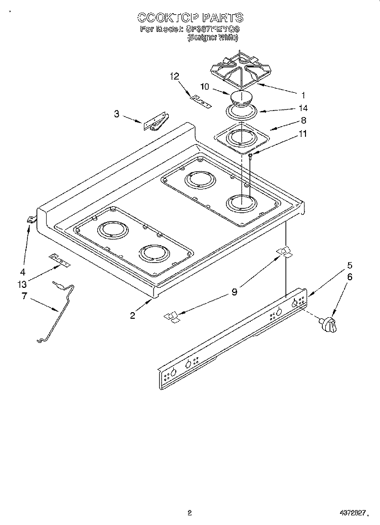 COOKTOP Diagram and Parts List for SF387PEYQ8  Whirlpool Range