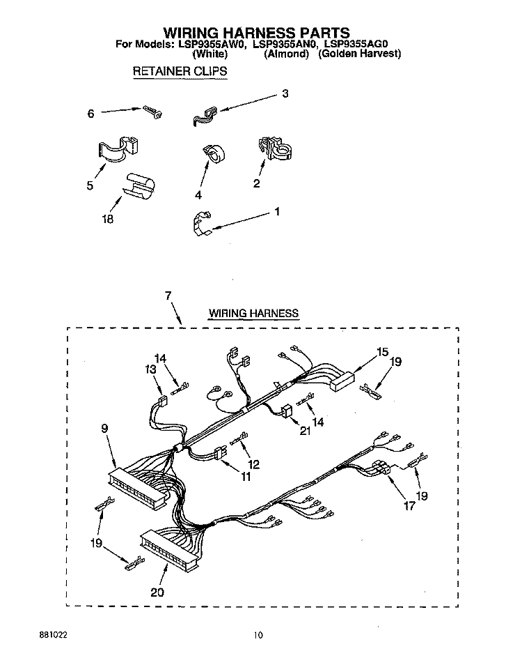 WIRING HARNESS Diagram and Parts List for LSP9355AW0  Whirlpool Washer