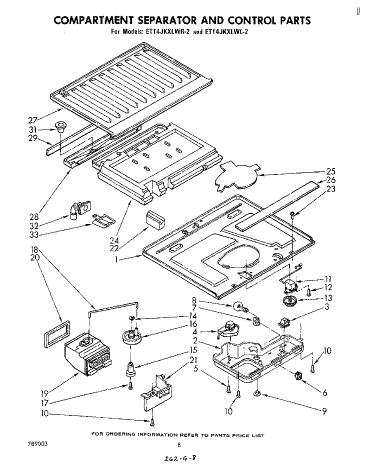 COMPARTMENT SEPARATOR AND CONTROL Diagram and Parts List for ET14JKXLWR2  Whirlpool Refrigerator