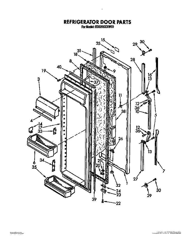 REFRIGERATOR DOOR Diagram and Parts List for 8ED22RKXXW00  Whirlpool Refrigerator