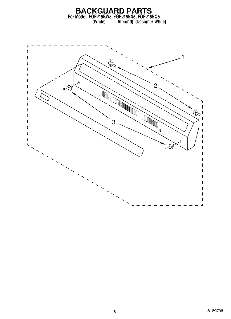 BACKGUARD Diagram and Parts List for FGP215EW5  Roper Range