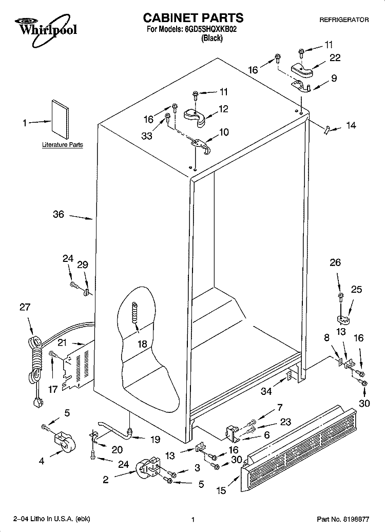 CABINET PARTS Diagram and Parts List for 6GD5SHQXKB02  Whirlpool Refrigerator