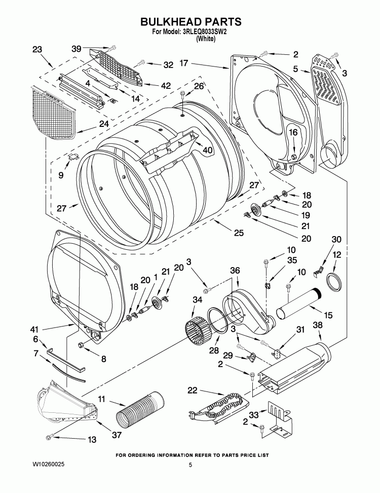 BULKHEAD PARTS Diagram and Parts List for 3RLEQ8033SW2  Whirlpool Dryer